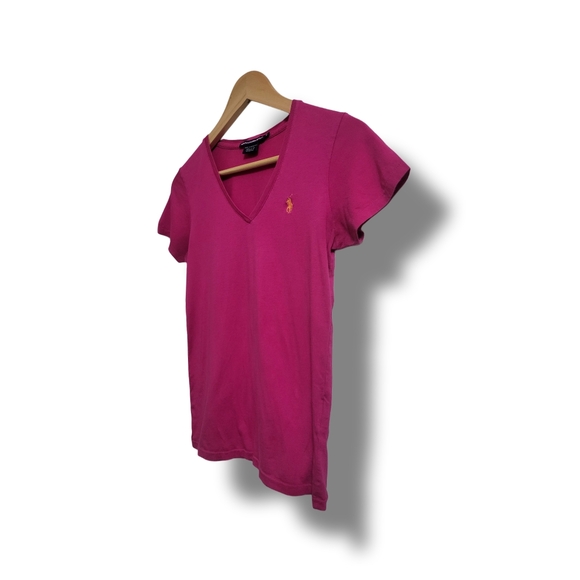 🌿 Ralph Lauren Sport Women's Small Magenta Pink V- Neck Tee - Picture 4 of 11